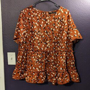 "Emery Rose" 0X Peplum Ruffle Blouse